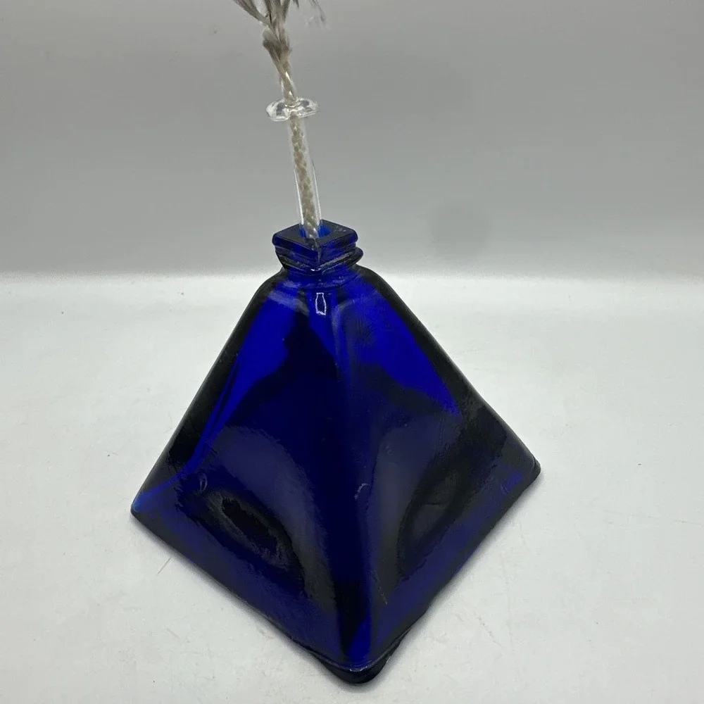 Cobalt Blue  Handcrafted Glass Pyramid Oil Lamp 4